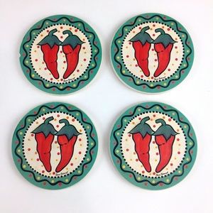 Veggie Red Peppers Hand Painted 4 Coasters Chris Bubany Tucson AZ Art Potter